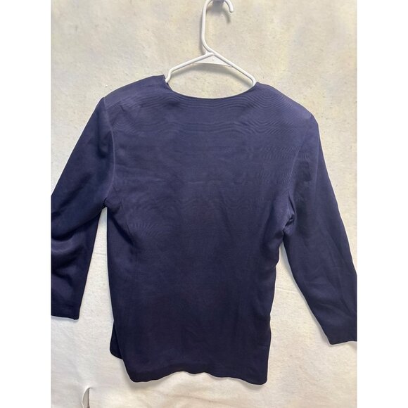 Ann Taylor Womens Button-Front Silk Blouse Size 8 Navy Blue - Picture 9 of 10